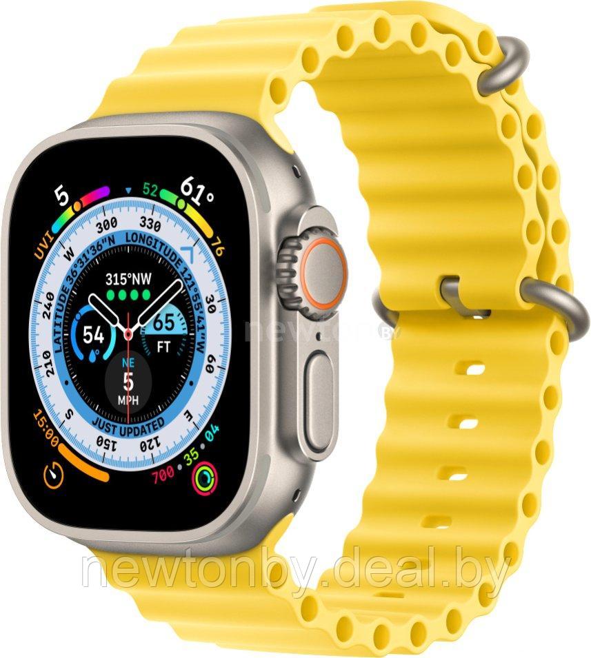 Умные часы Apple Watch Ultra LTE 49 мм (титановый корпус, титановый/желтый, ремешок из эластомера) - фото 1 - id-p226071243