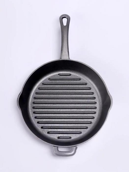Сковорода-гриль чугунная БИОЛ 28 см для индукционной газовой плиты индукции электроплиты костра стейков - фото 6 - id-p226075536