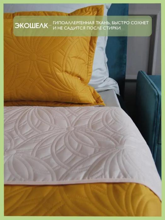 Двухцветное покрывало на кровать двусторонее стеганое легкое микрофибра 230х240 евро макси горчичное желтое - фото 3 - id-p226076390