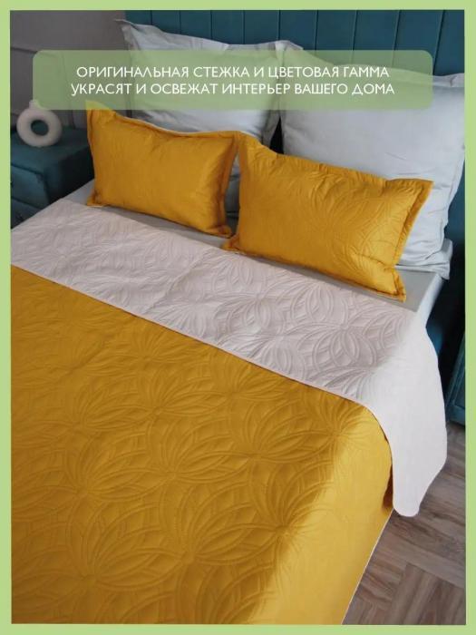 Двухцветное покрывало на кровать двусторонее стеганое легкое микрофибра 230х240 евро макси горчичное желтое - фото 5 - id-p226076390