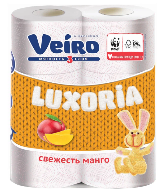 Veiro Luxoria Туалетная бумага, оранжевый, Манго, 6 рул., 3 слоя, 12шт в спайке - фото 1 - id-p226081287