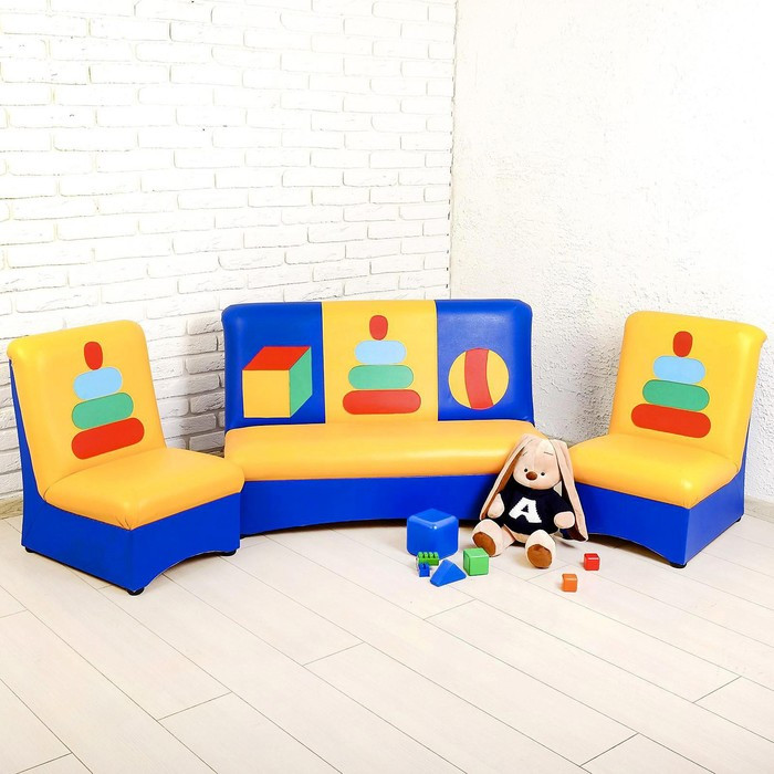 Комплект мягкой мебели «Мечта», цвет сине-жёлтый, с пирамидками - фото 1 - id-p226088046