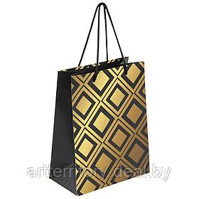 Пакет подарочный 17,8x9,8x22,9 см,"Gold Luxury", тиснение фольгой, черный