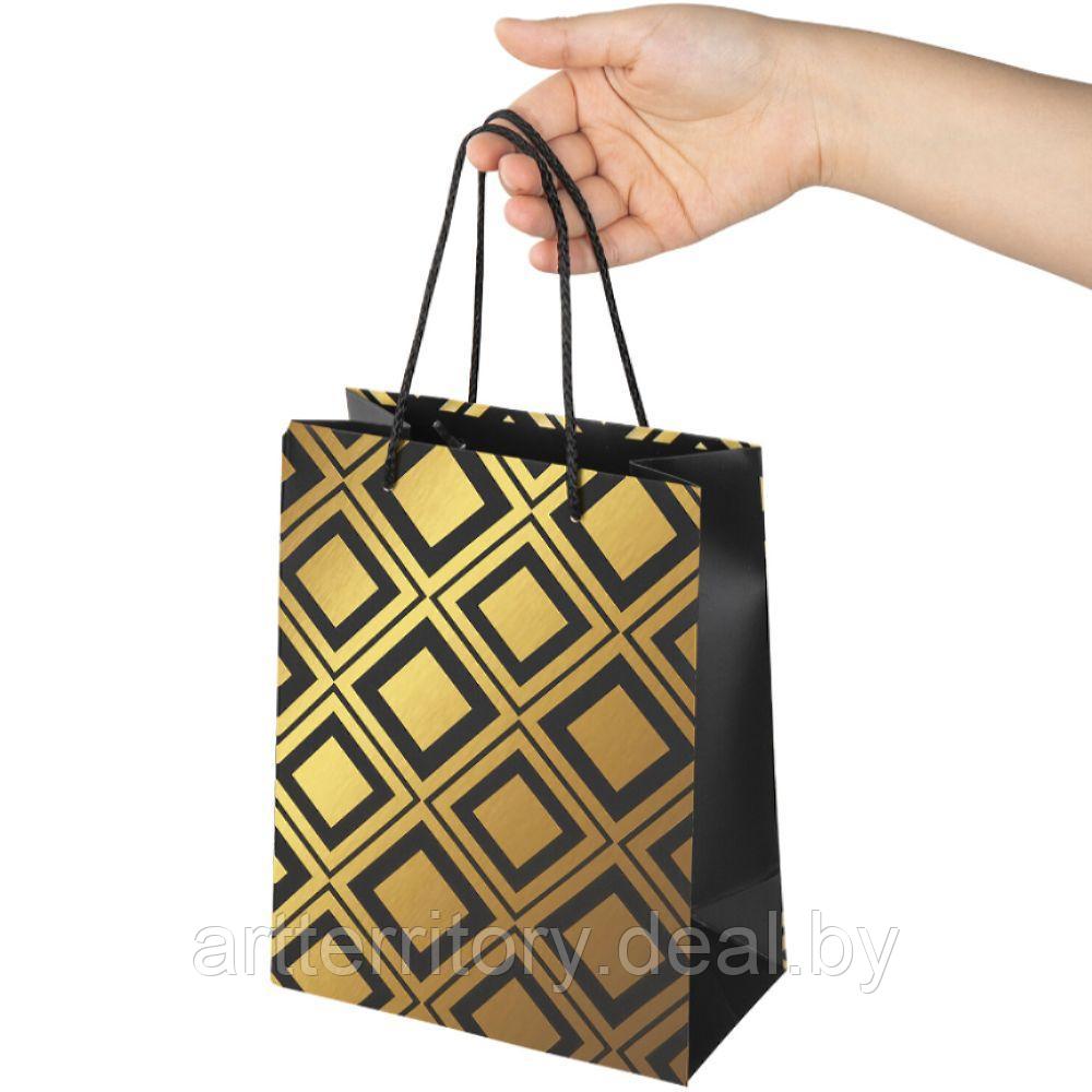 Пакет подарочный 17,8x9,8x22,9 см,"Gold Luxury", тиснение фольгой, черный - фото 3 - id-p226082443