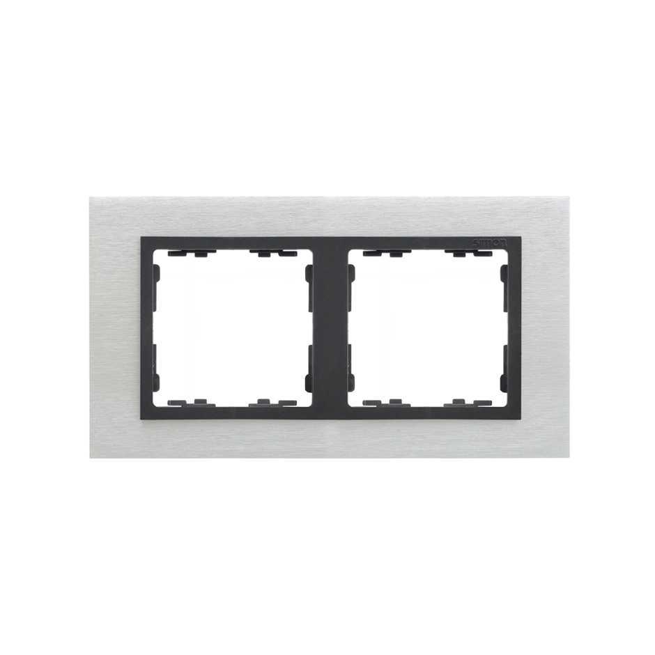 82827-31 Рамка на 2 поста металл матовая сталь с центральной частью цвета графит Nature - фото 1 - id-p226091675