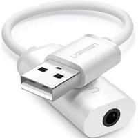 Адаптер Ugreen US206 30712 USB Type-A - 3.5 мм (0.15 м, белый) - фото 2 - id-p226122222
