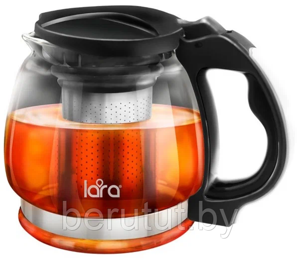Заварочный чайник LARA 1500мл силикатное стекло, стальной фильтр, чёрный LR06-16 - фото 1 - id-p226123460