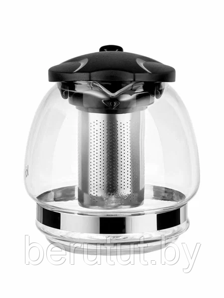 Заварочный чайник LARA 1500мл силикатное стекло, стальной фильтр, чёрный LR06-16 - фото 2 - id-p226123460