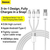 Кабель Baseus One-For-Three Fast Charging Data Cable 3.5A USB Type-A - USB Type-C/microUSB/Lightning (0.5 м, - фото 5 - id-p226122875