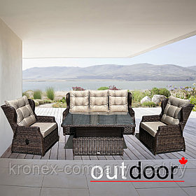 Комплект мебели из ротанга OUTDOOR Валенсия (3-местный диван, 2 кресла, стол), коричневый