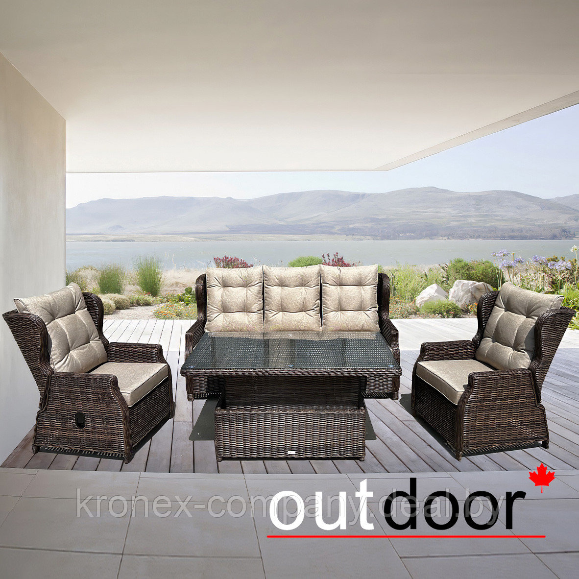 Комплект мебели из ротанга OUTDOOR Валенсия (3-местный диван, 2 кресла, стол), коричневый - фото 1 - id-p226076991