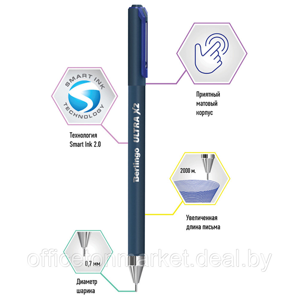 Ручка шариковая "Ultra X2", 0,7 мм, серый, стерж. синий - фото 3 - id-p226123799