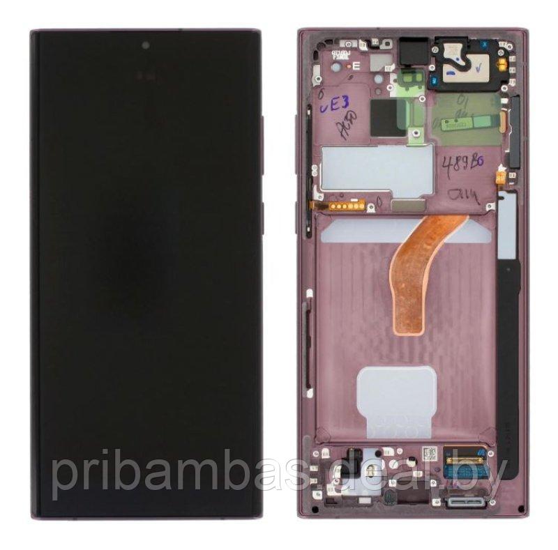 Дисплей (экран) для Samsung Galaxy S22 Ultra SM-S908 с тачскрином и рамкой Бургунди - фото 1 - id-p226125564