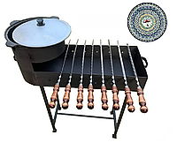 Мангал с печью и узбекский казан на 10 литров (86х32х70+13)+ ляган 32 см+шумовка+10 шампуров