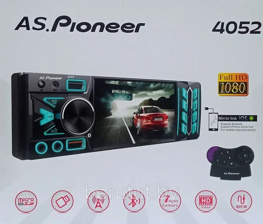 Магнитола в машину с экраном 1 din Bluetooth с пультом на руль PIONEER 4052 - фото 9 - id-p226150740