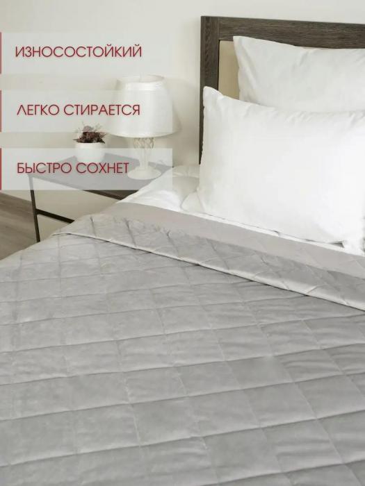 Сатиновое покрывало на кровать 240х260 евро-макси плед одеяло из сатина серое велюр бархатное стеганое - фото 5 - id-p225926425