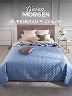 Покрывало стеганое на кровать 210x240 евро голубое однотонное двусторонее плед одеяло из бязи геометрия