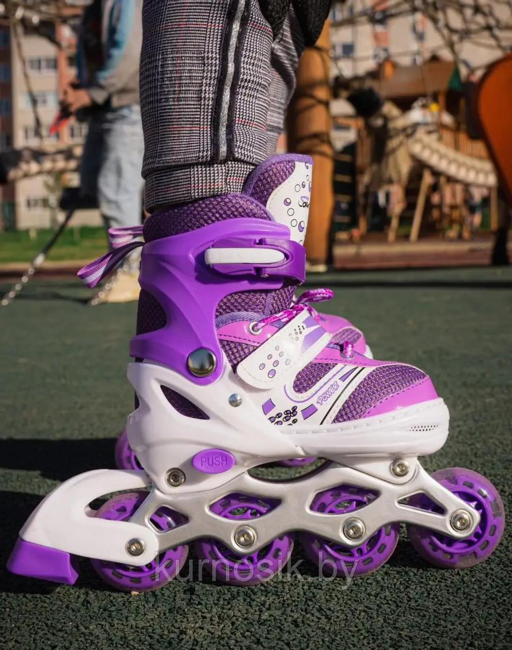 Роликовые коньки ролики детские раздвижные для девочки и мальчика фиолетовые - фото 8 - id-p226155152