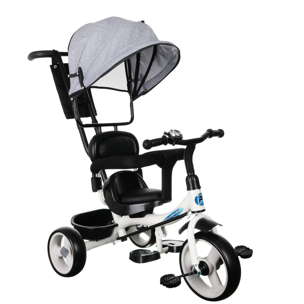 Велосипед детский трехколесный 10"/8" с ручным управлением, светло-серый - фото 1 - id-p226157533