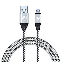 BY Кабель для зарядки Премиум Micro USB, 1м, 2А, кожаная оплётка, серебристый