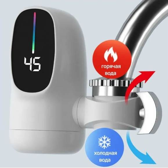 Проточный водонагреватель с установкой на кран с отображением температуры нагрева воды ZSW-D03 - фото 2 - id-p208440482