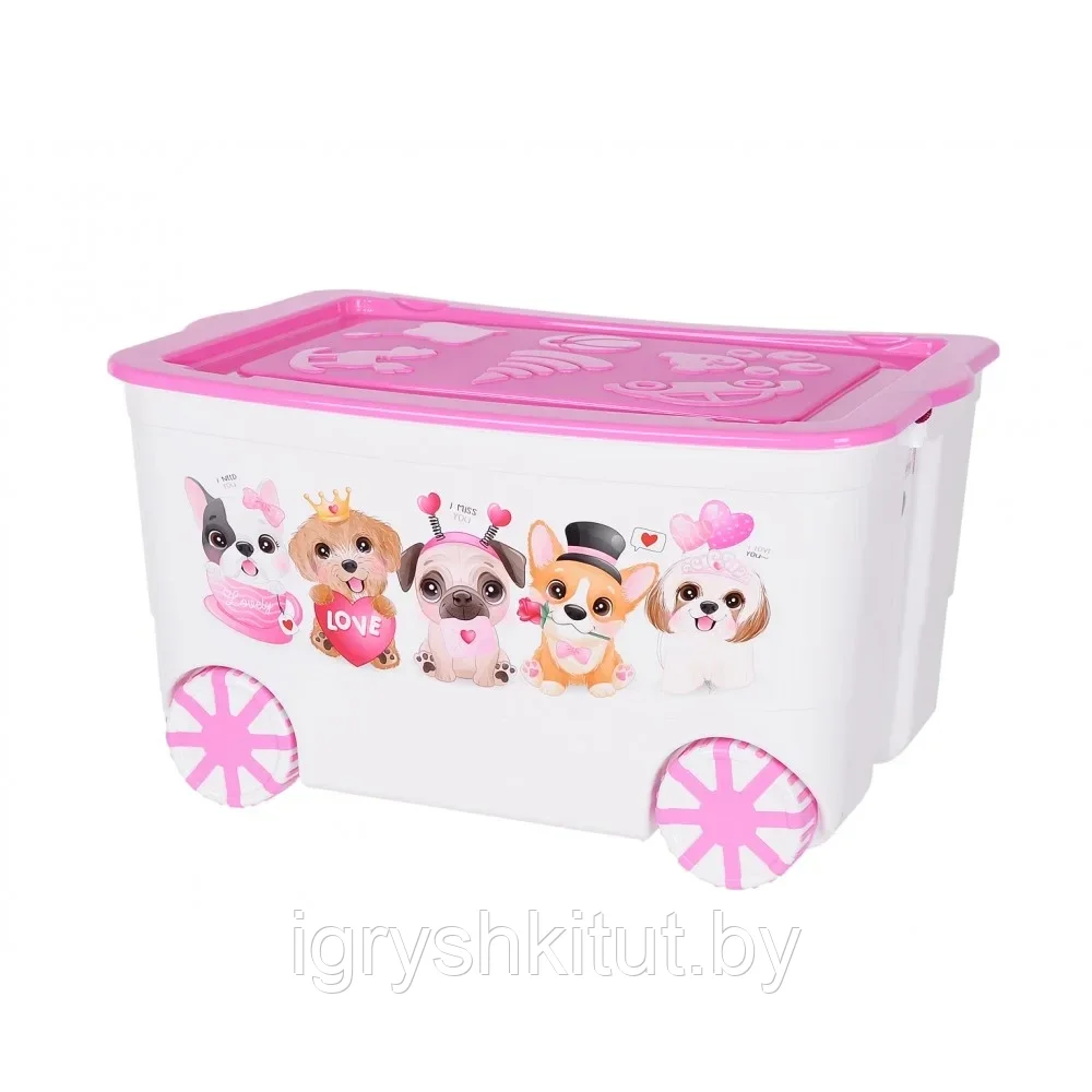 Ящик с крышкой для игрушек KIDSBOX на колёсах большой , 55 литров
