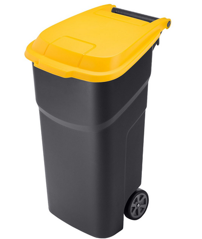Урна для мусора на колесах Atlas 100л.черная с желтой крышкой