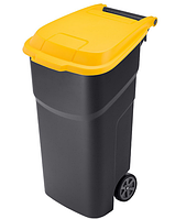 Урна для мусора на колесах Atlas 100л.черная с желтой крышкой