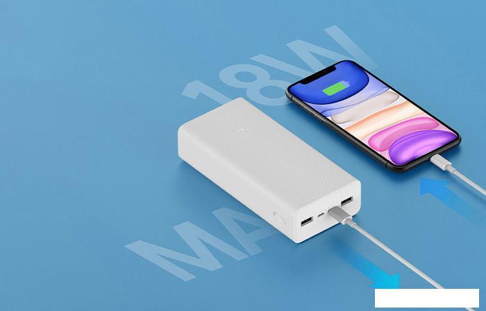 Портативное зарядное устройство Xiaomi Mi Power Bank 3 PB3018ZM 30000mAh (белый) - фото 6 - id-p225982899