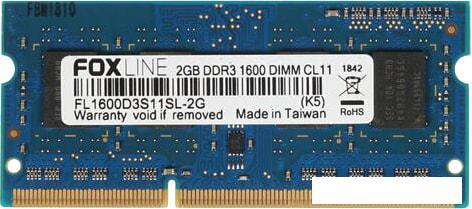 Оперативная память Foxline 8GB DDR3 SODIMM PC3-12800 FL1600D3S11L-8G - фото 1 - id-p225828651