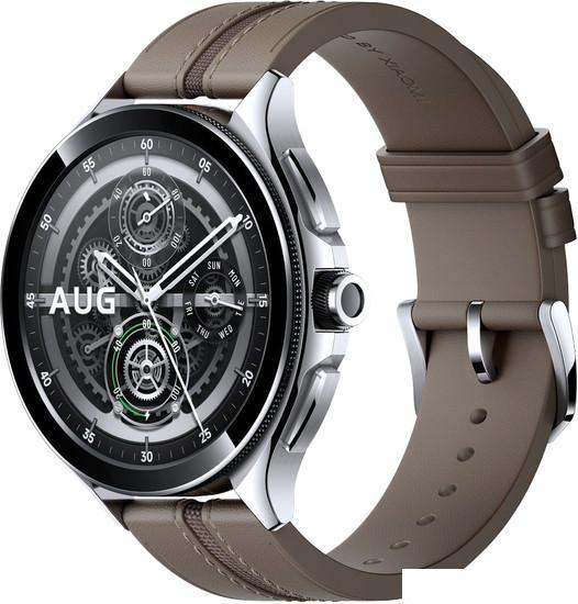 Умные часы Xiaomi Watch 2 Pro (серебристый, с коричневым кожаным ремешком, международная версия) - фото 1 - id-p225983393