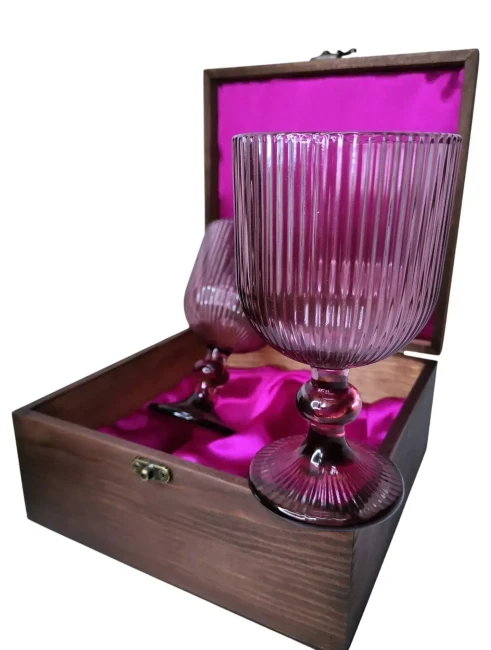 Подарочный набор для вина 2 бокала в деревянной шкатулке AmiroTrend ABW-601 fuchsia lilac - фото 2 - id-p226159141