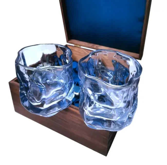 Подарочный набор 2 бокала, 2 стопки перевертыши с камнями AmiroTrend ABW-321 transparent blue - фото 4 - id-p226159142