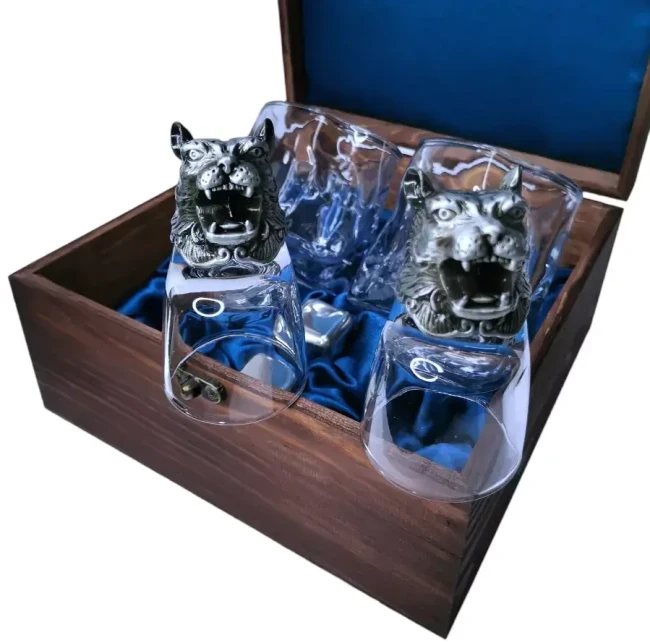 Подарочный набор 2 бокала, 2 стопки перевертыши с камнями AmiroTrend ABW-321 transparent blue - фото 6 - id-p226159142