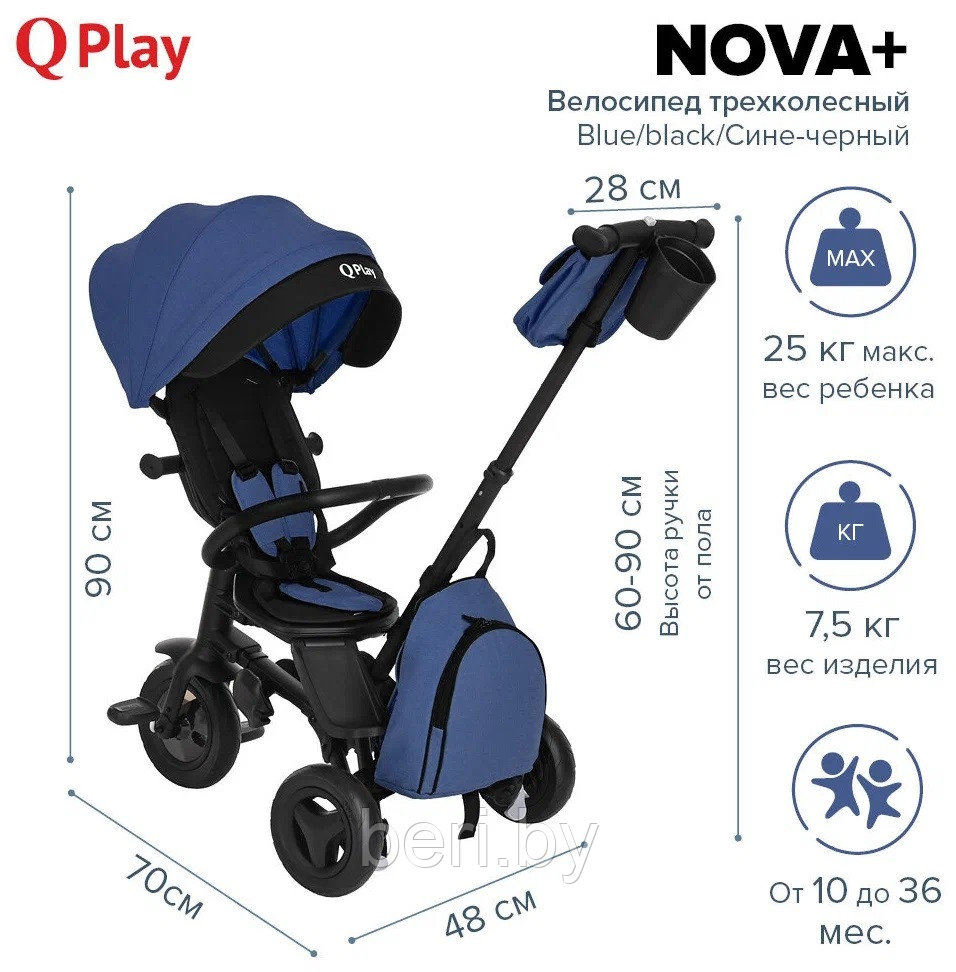 Детский трехколесный, велосипед-коляска складной с поворотным сидением Qplay Nova+ S700 PLUS - фото 6 - id-p226159524