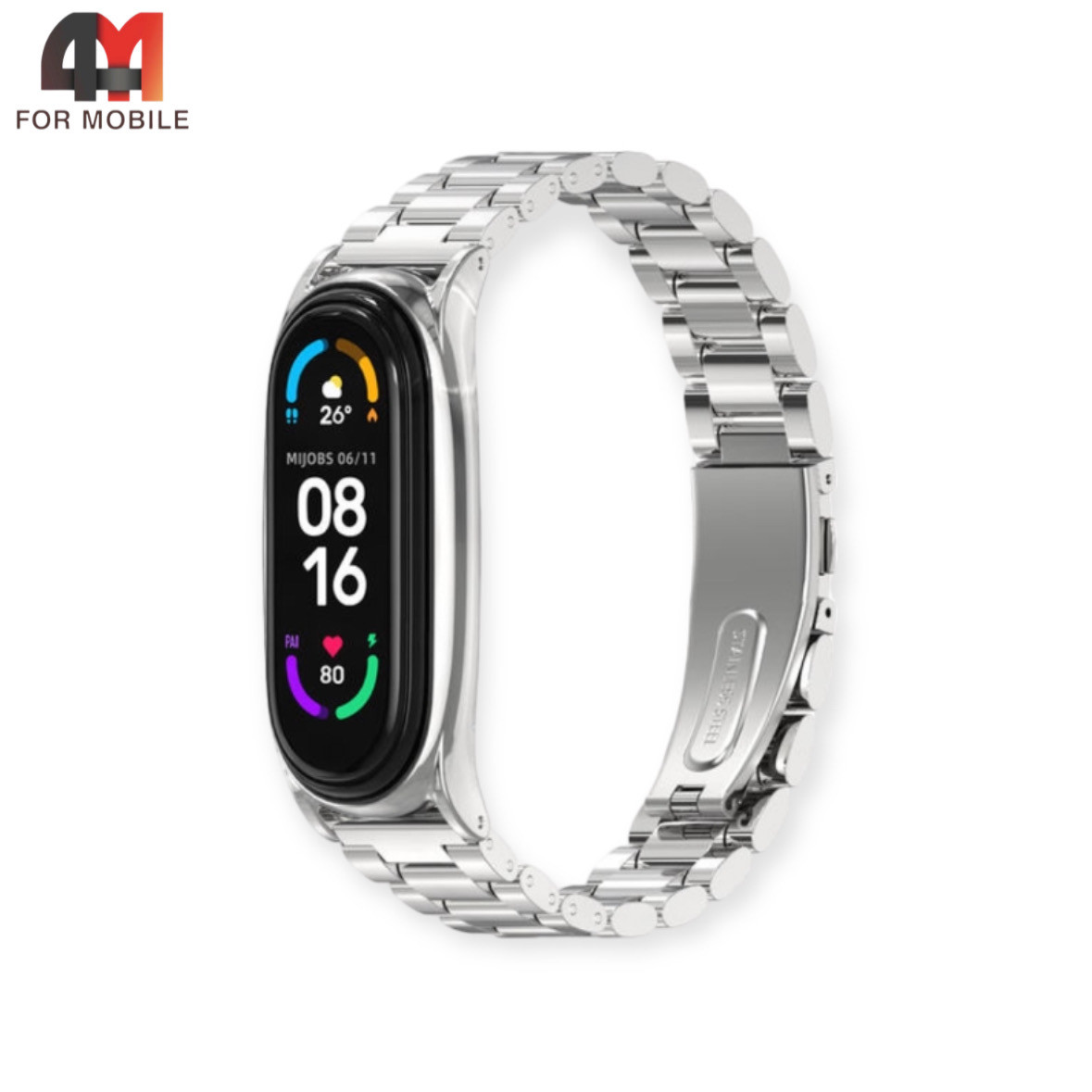 Сменный браслет Xiaomi Mi Band 7 металлический блочный, серебристого цвета - фото 1 - id-p226160362