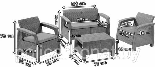 Набор уличной мебели Corfu Set (диван двухместный, два кресла ,столик), капучино - фото 3 - id-p107896737