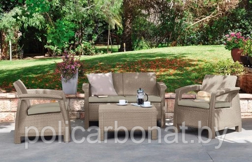 Набор уличной мебели Corfu Set (диван двухместный, два кресла ,столик), капучино - фото 6 - id-p107896737