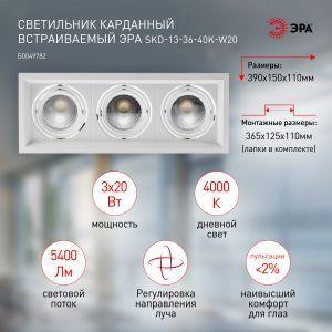 OEM Светильник карданный встраиваемый ЭРА SKD-13-36-40K-W20 3х20Вт 4000K 5400Лм 390х150х110 - фото 10 - id-p226162902