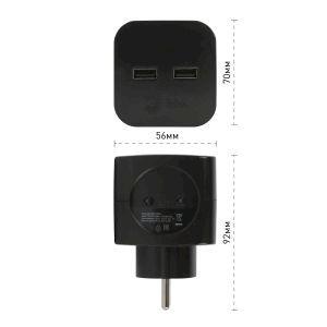 OEM Разветвитель электрический ЭРА SP-2-USB-B на 2 розетки 220V + 2xUSB 2400mA, без заземл 10А (черный) - фото 8 - id-p226164635