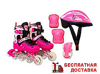 Набор для катания на роликах с защитой Fora LF-905BT-P-WH розовый/белый (31-34; 35-38)