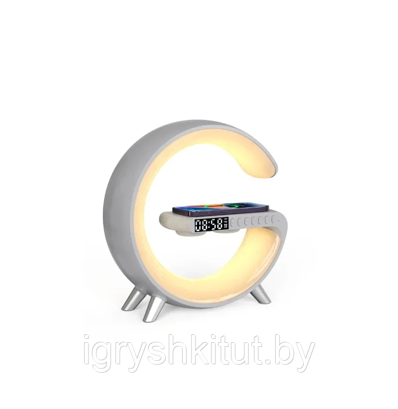Многофункциональный Ночник RGB с беспроводной зарядкой Bluetooth колонкой часами и будильником, белый - фото 4 - id-p203755284