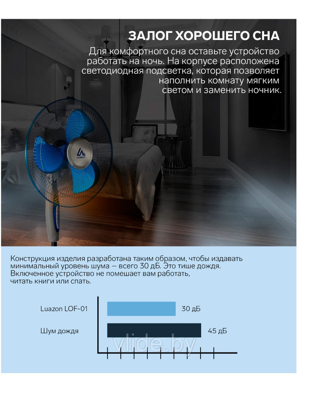 Вентилятор LuazON LOF-01, напольный, 45 Вт, 3 режима, бело-синий - фото 7 - id-p177282459