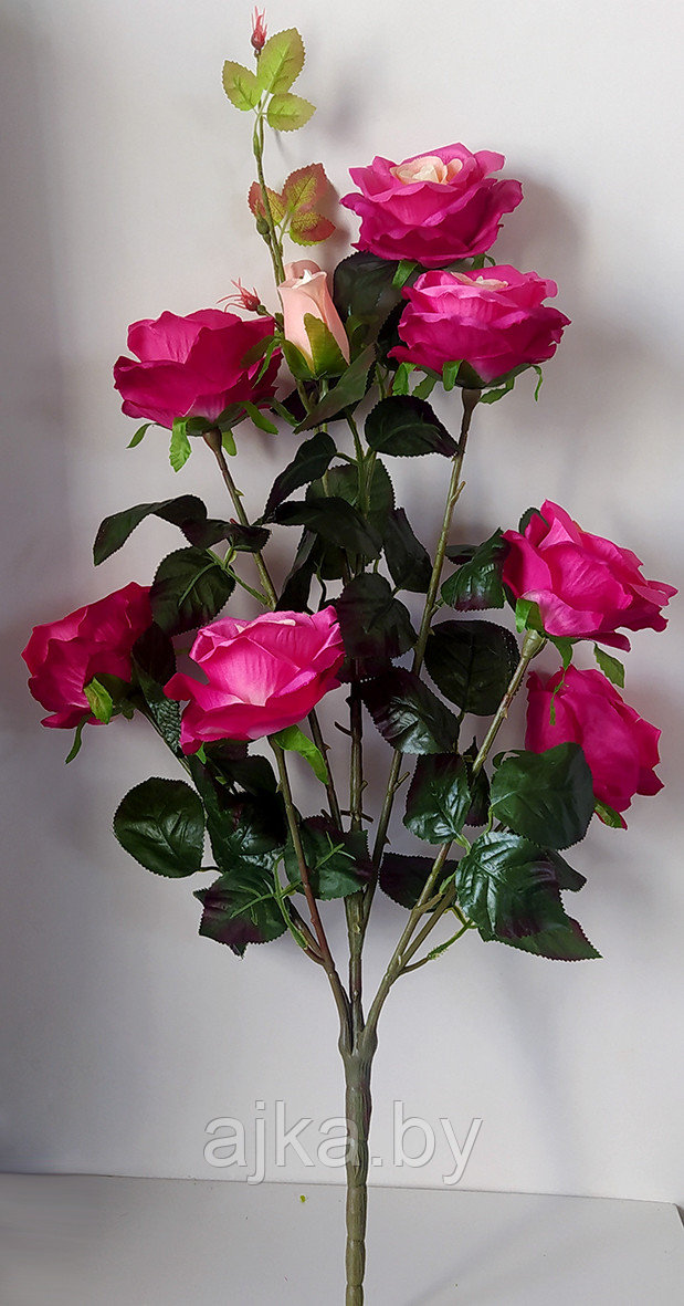 Роза искусственная кустовая 7 голов 70 см, розовый со светлой серединкой - фото 2 - id-p226200612
