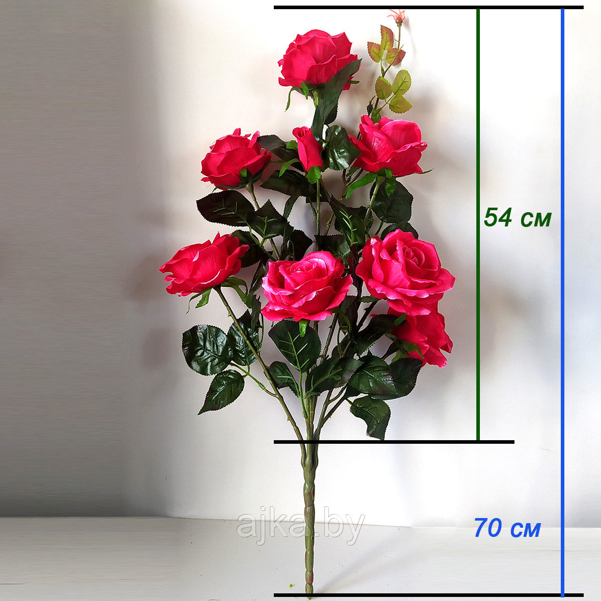 Роза искусственная кустовая 7 голов 70 см, розовый со светлой серединкой - фото 6 - id-p226200612