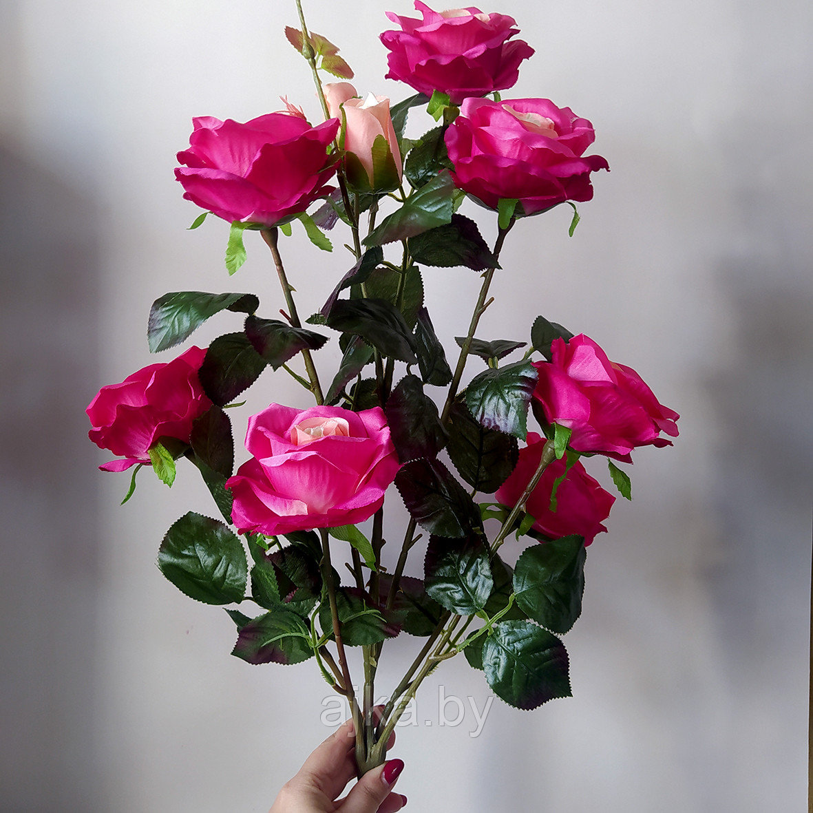 Роза искусственная кустовая 7 голов 70 см, розовый со светлой серединкой - фото 5 - id-p226200612