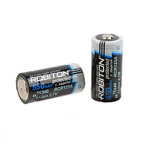 Аккумулятор 16340 550mAh - Robiton INR16340 с защитой, 3.7v, Li-Ion, высокий + (типоразмер CR123)