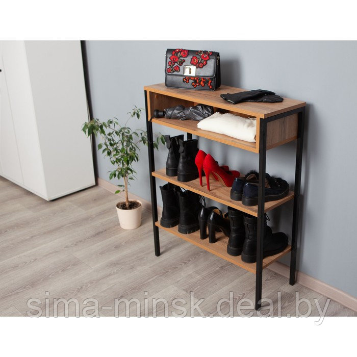 Обувница Frame lite, 710×280×900 мм, ЛДСП, цвет дуб вотан / чёрный металл - фото 1 - id-p226200682
