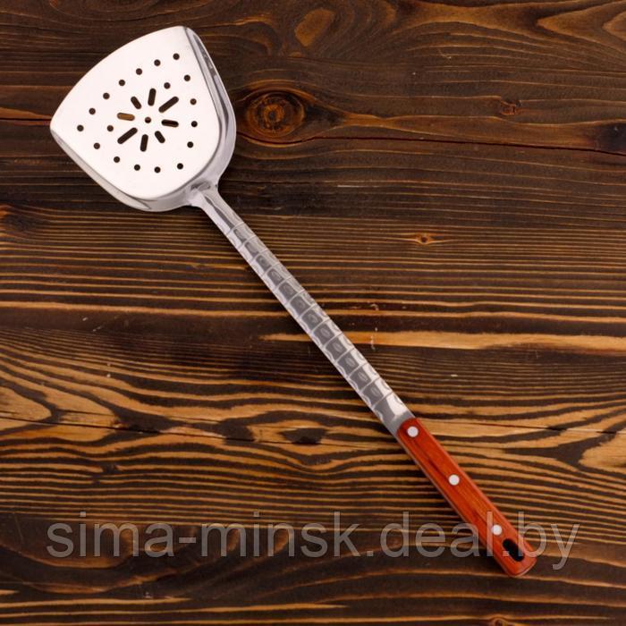 Шумовка-лопатка для казана узбекская 45см, ширина 14см, с деревянной ручкой - фото 1 - id-p226200748