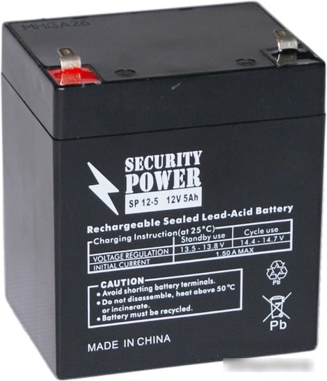 Аккумулятор для ИБП Security Power SP 12-5 F2 (12В/5 А·ч) - фото 1 - id-p226201011